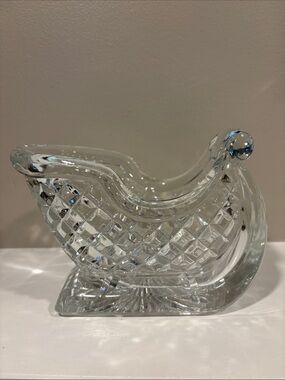 Vintage Lead Crystal Santa Sleigh Holiday Trinket Bowl Decor